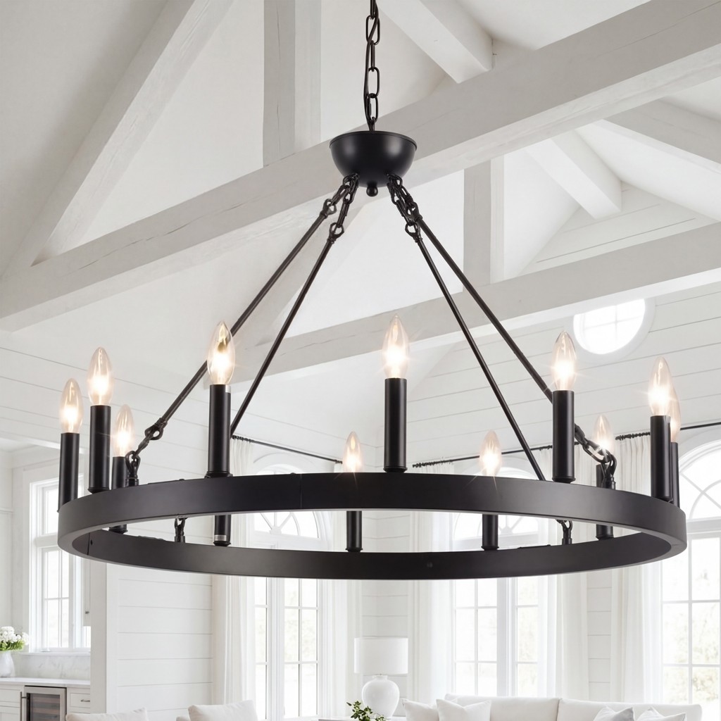 Beau Large 12 Lights Rustic Wagon Wheel Chandelier