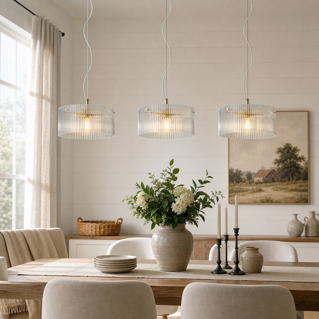 Erisen Farmhouse Ribbed Glass Pendant Light