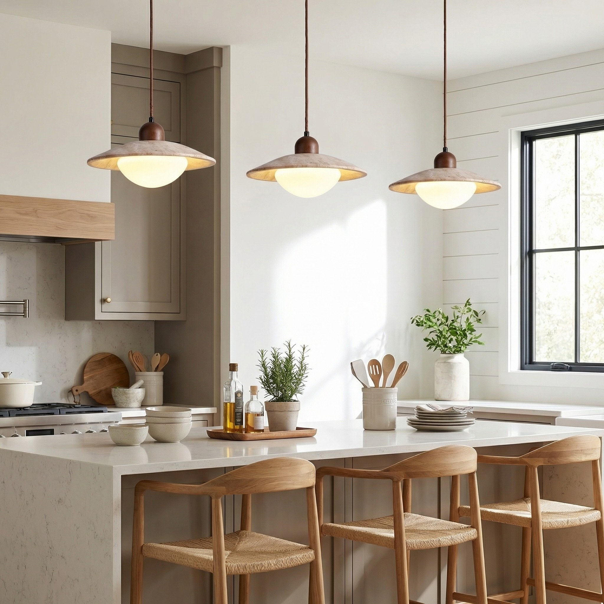 Barrett Wabi-Sabi Round Travertine Pendant Light