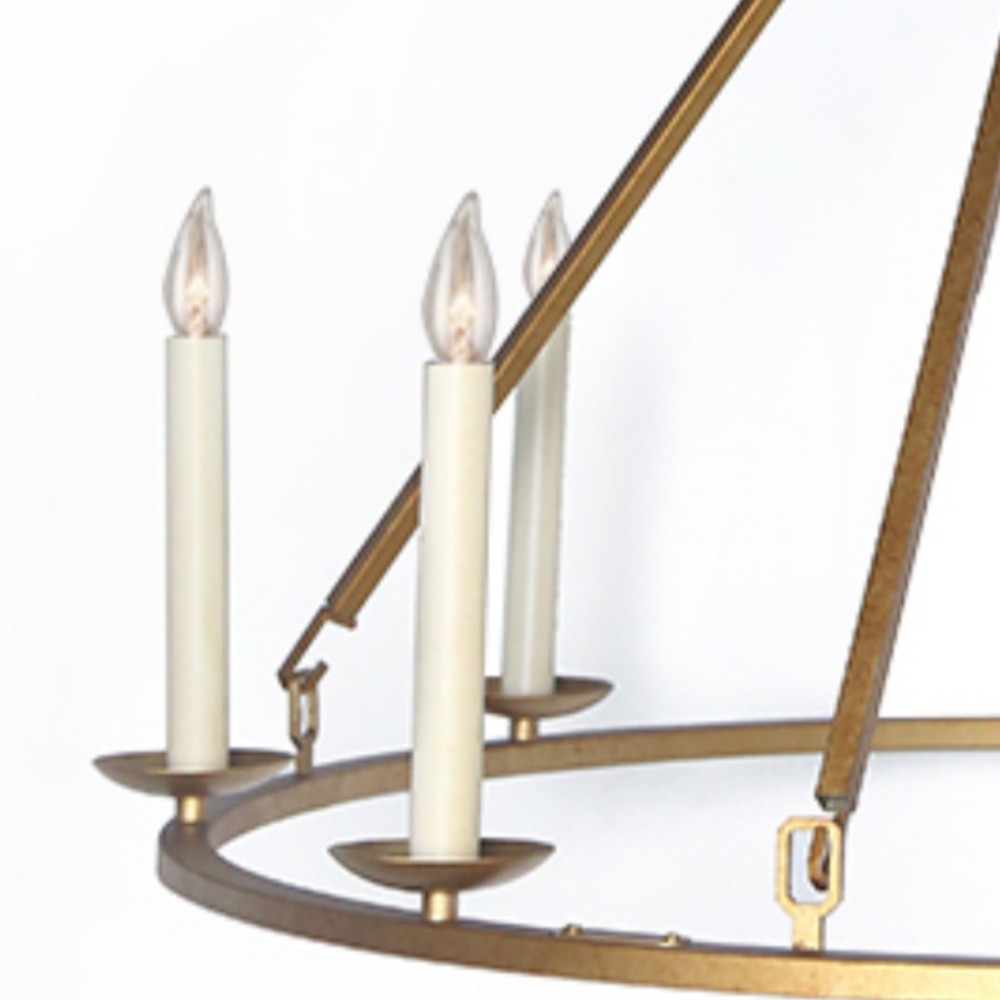 Jock French Gold Wagon Wheel Candle-Shaped Metal Chandelier