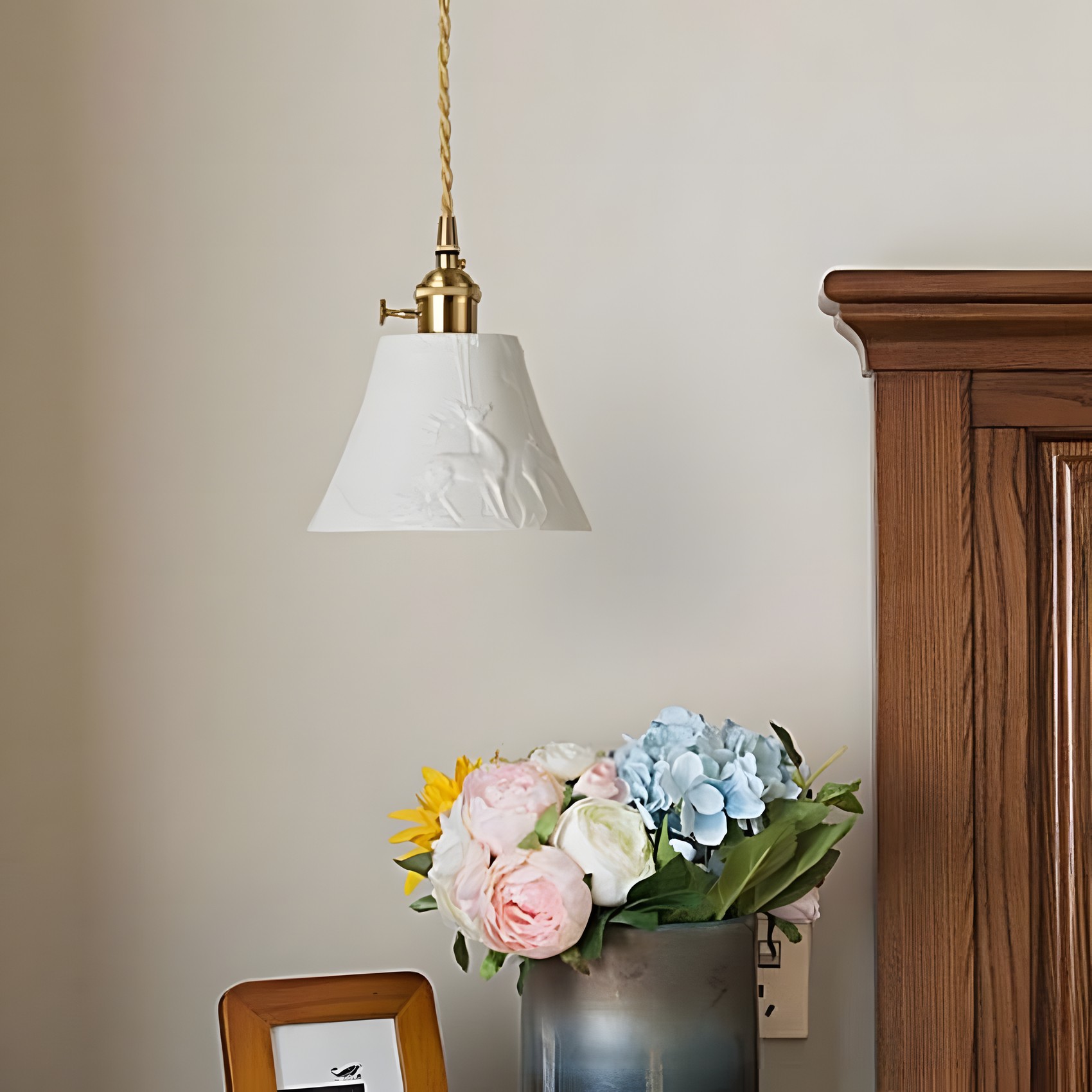 Carlo KiKi Fluted Ceramic Brass Pendant Light