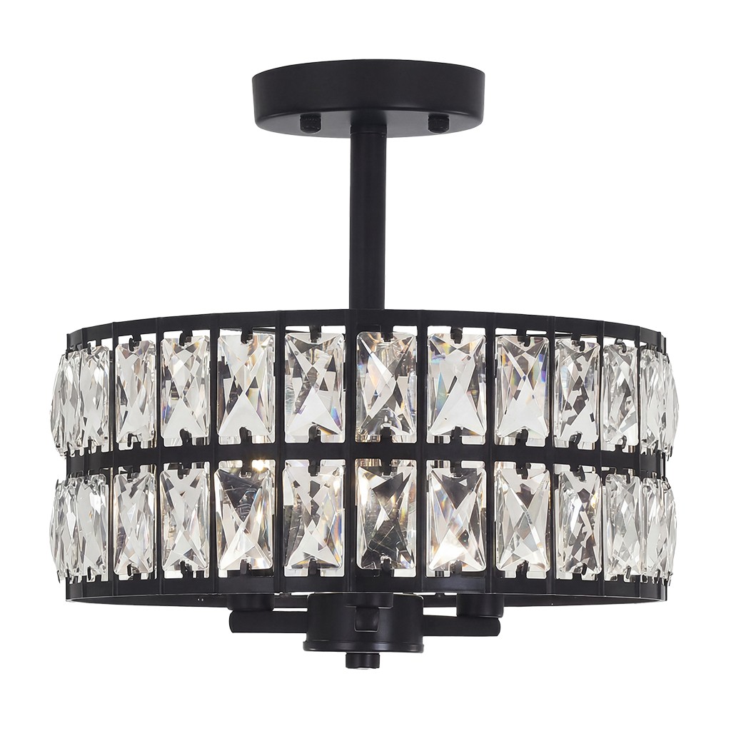 Parnika Luxury Carved Crystal Drum Semi Flush Chandelier
