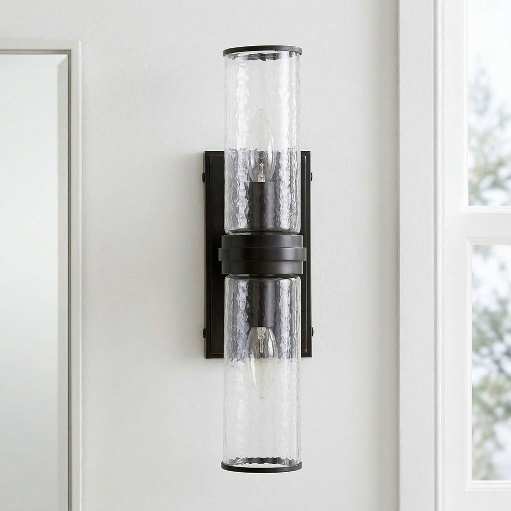 Cora Farmhouse Hammered Glass Double Tube Sconce