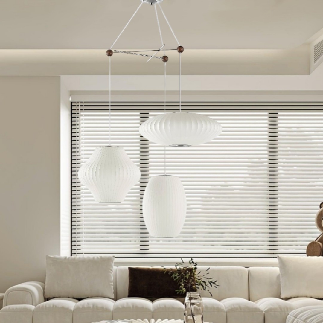 Noah White Triple Pear Bubble Silk Pendant Light