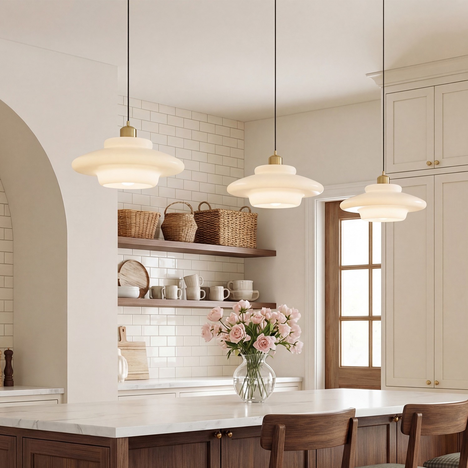 Ritika Vintage Art Cream Multi-Shape Glass Pendant Light
