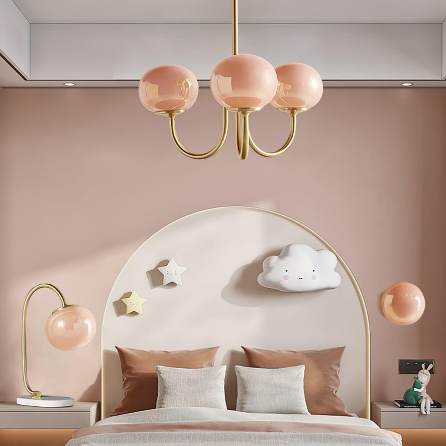 Bianca Colored Glass Shade Chandelier with Globes