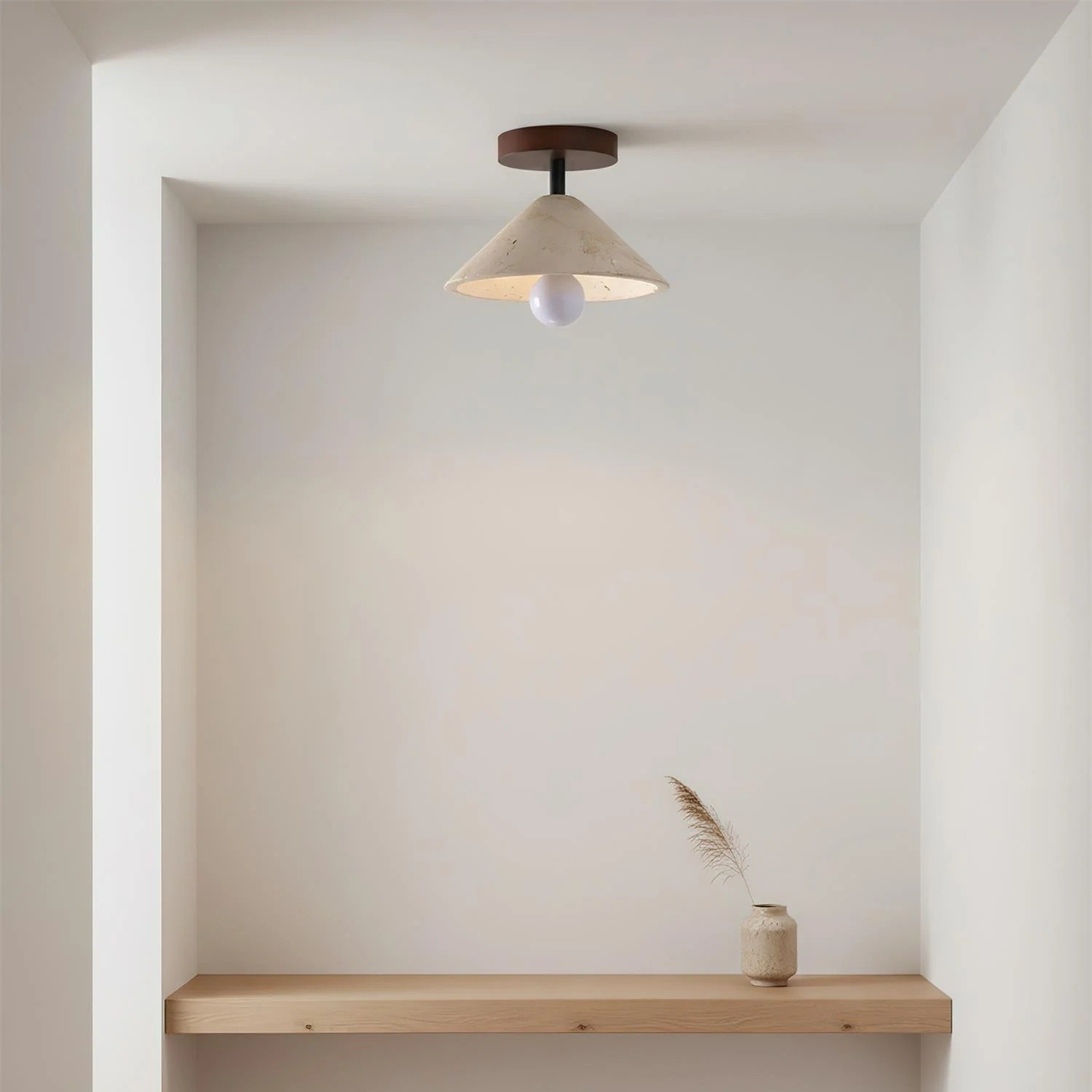 Katharine Minimalist Cone Shade Travertine Ceiling Lamp