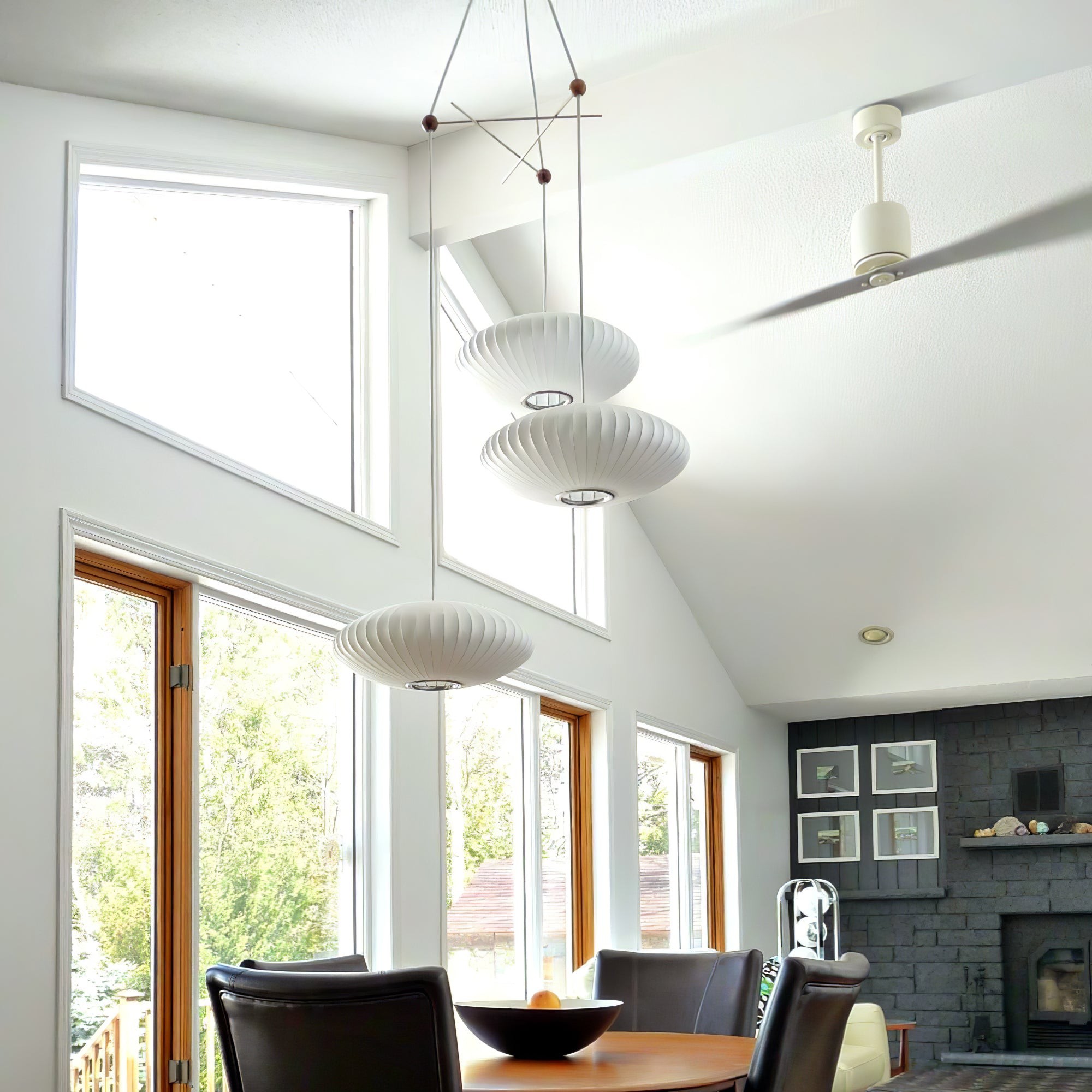 Noah White Triple Pear Bubble Silk Pendant Light