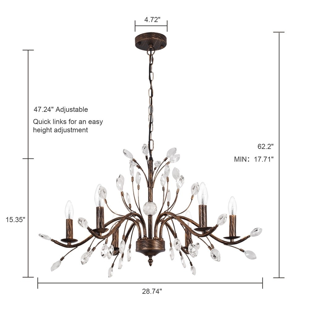 Thadder French Country 9 Light Bronze Crystal Chandelier