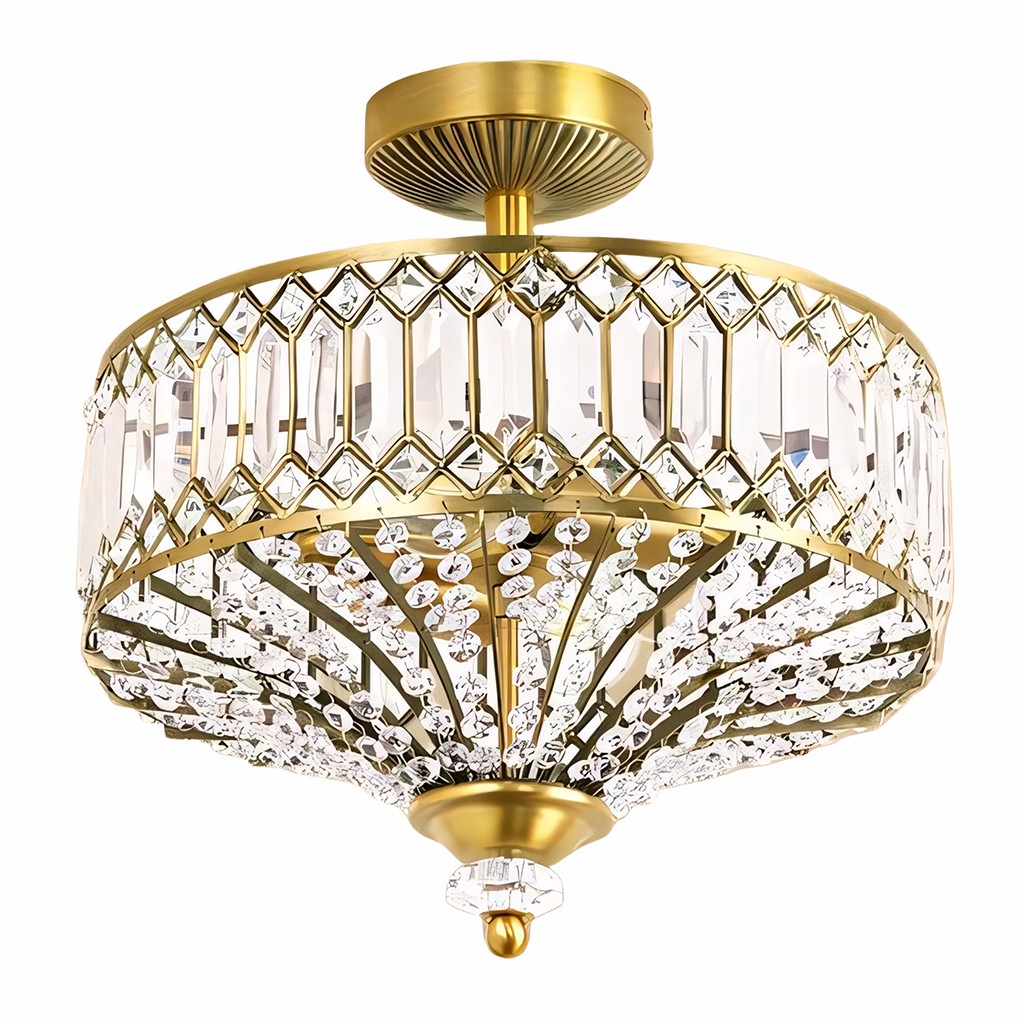 Parnika Luxury Carved Crystal Drum Semi Flush Chandelier