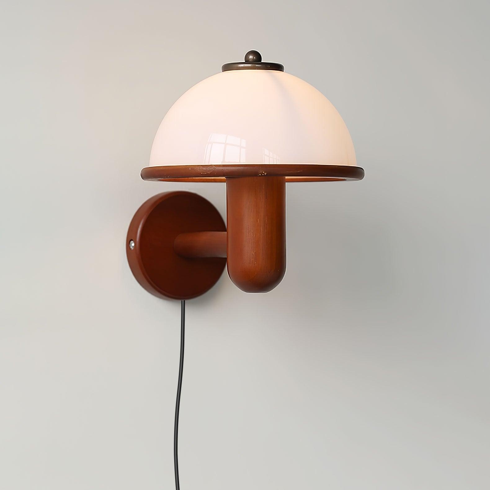 Zera Wood Mushroom White Milk Shade Plug In Sconce