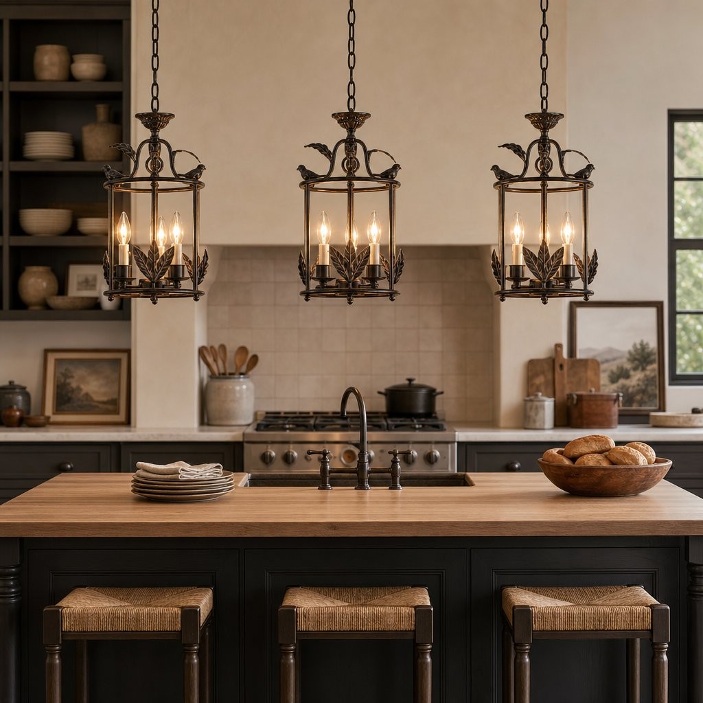 Bailee Vintage Decorative Leaf 3-Light Metal Lantern Pendant Light