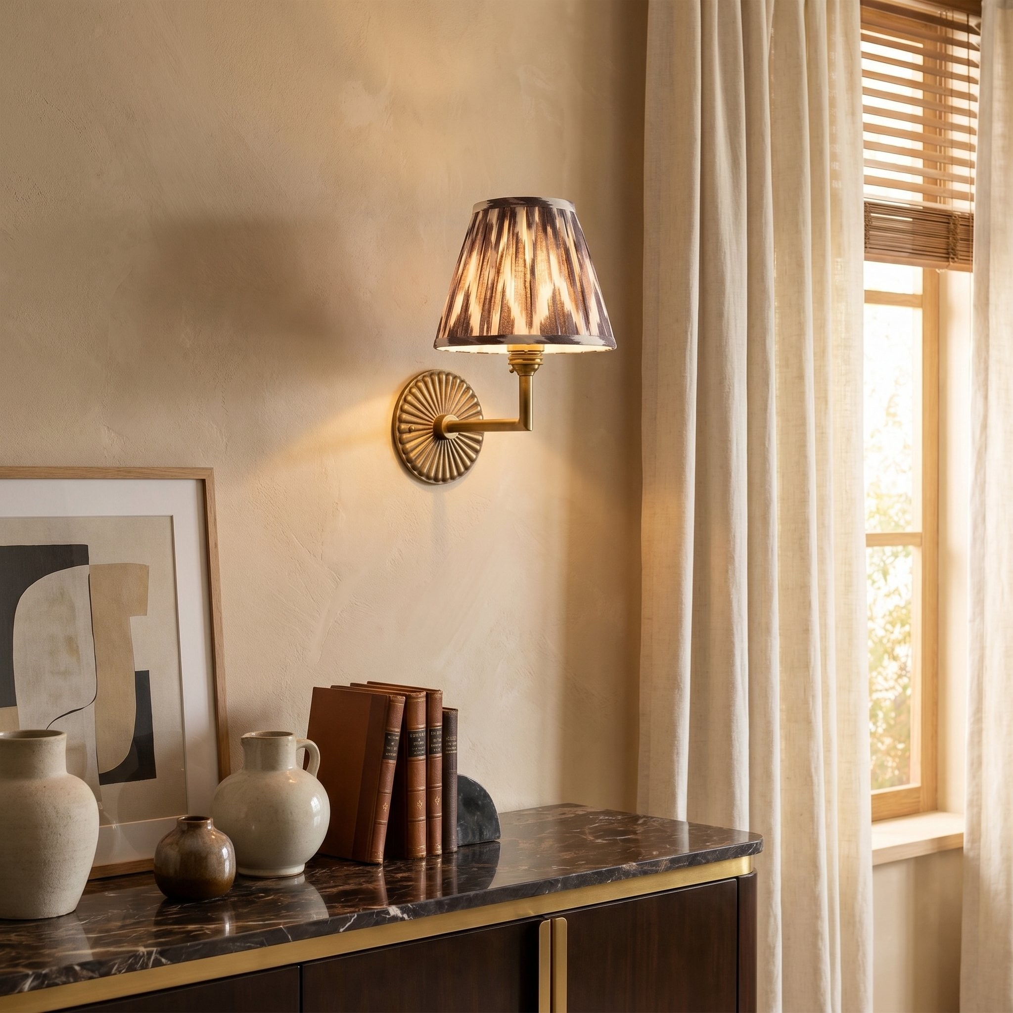 Dimitri Vintage Brass Pleated Fabric Wall Sconce