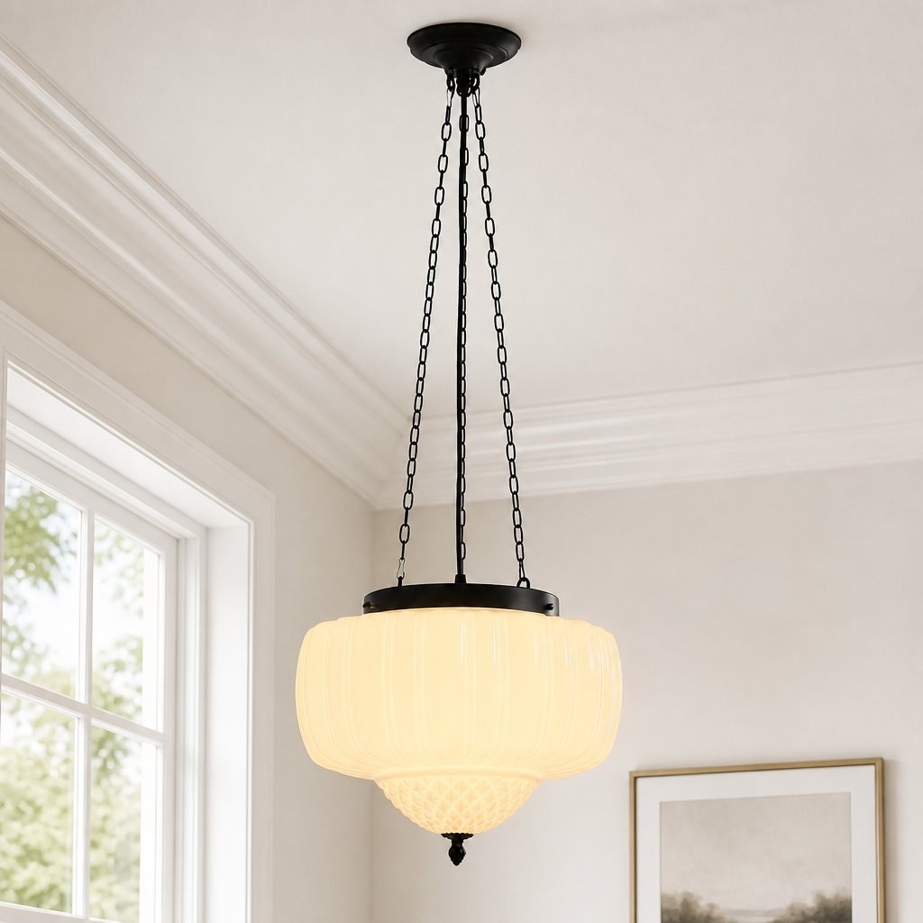 Draxor White Milk Glass Pumpkin Pendant Light