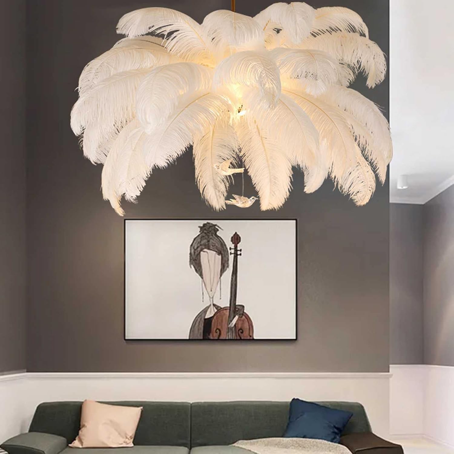 Caden Modern Nordic Ostrich Feather Chandelier
