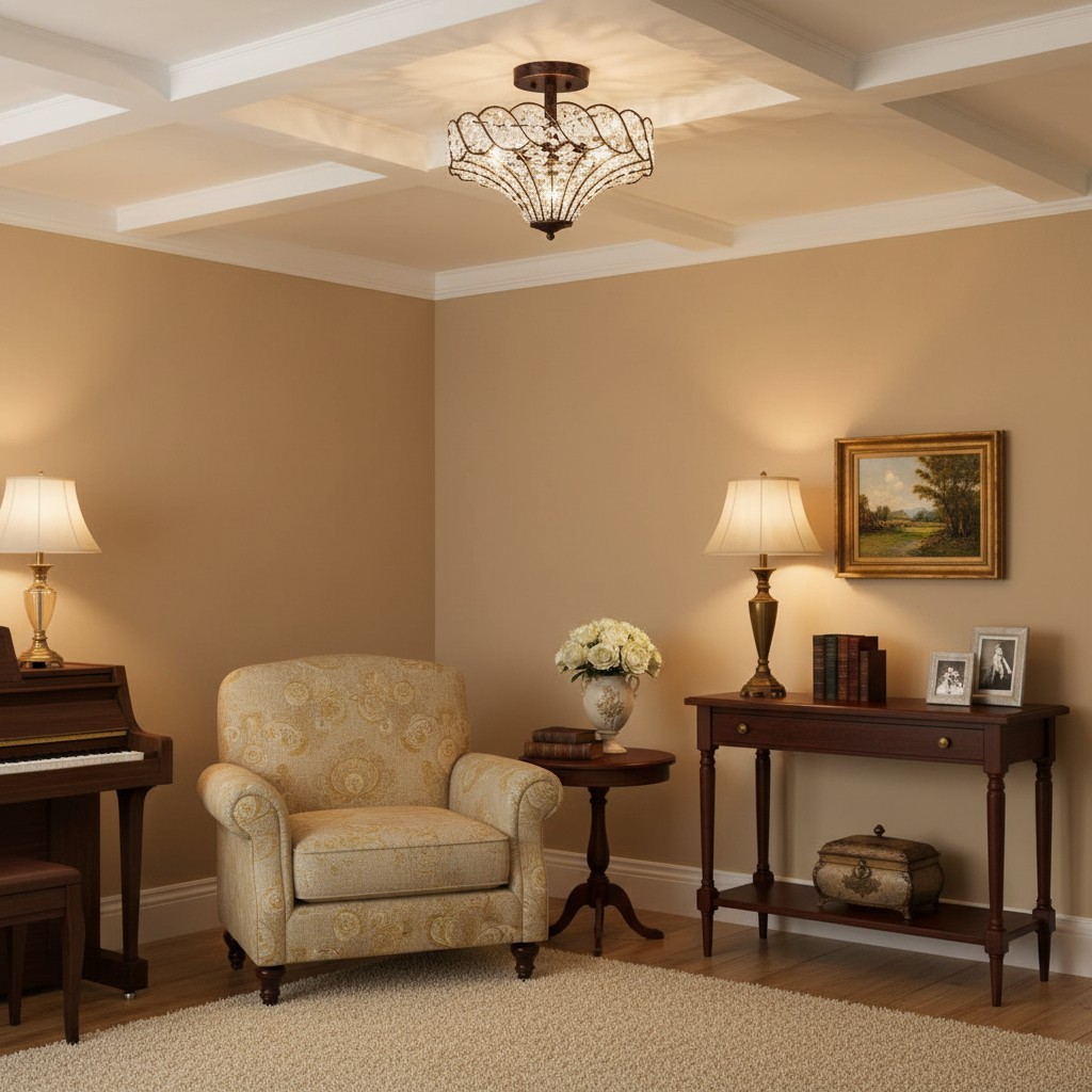 Kim Rustic Bronze 4-Light Crystal Semi-Flush Mount Ceiling Light