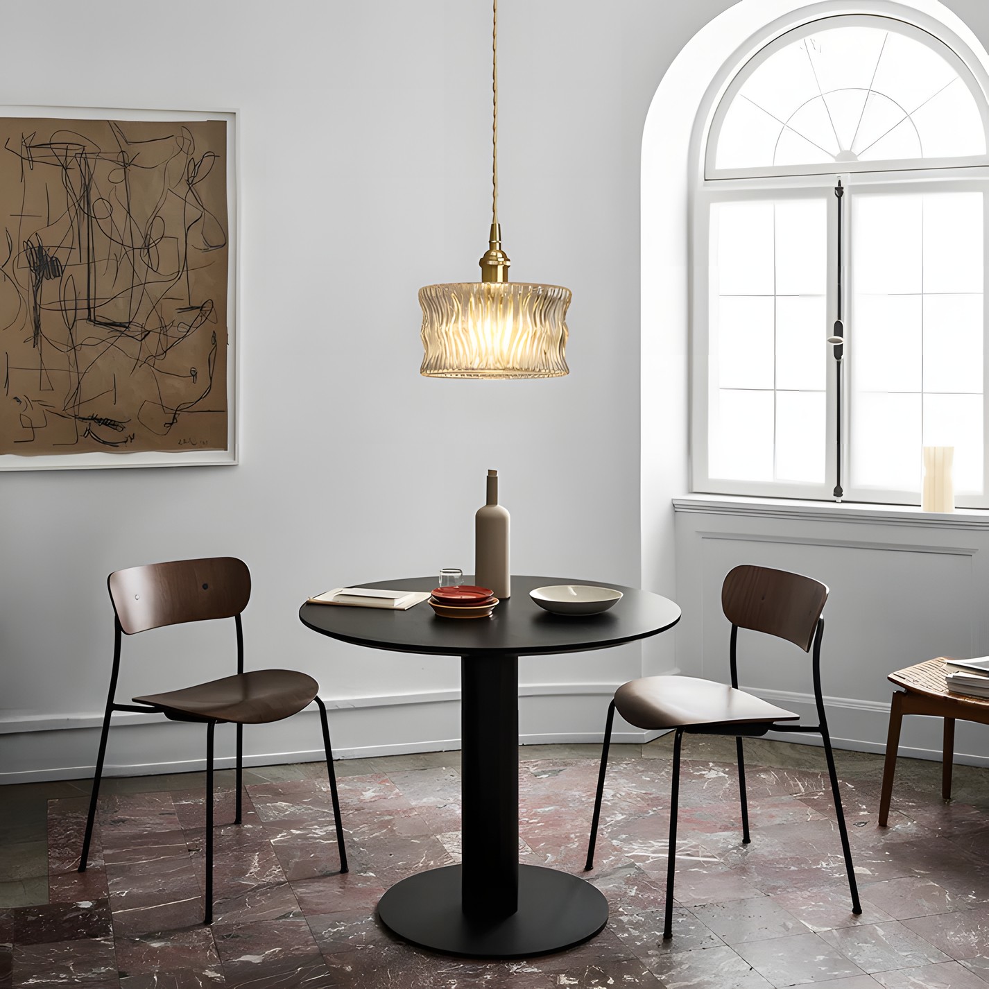 Roslyn Retro Stained Ribbed Glass Pendant Light