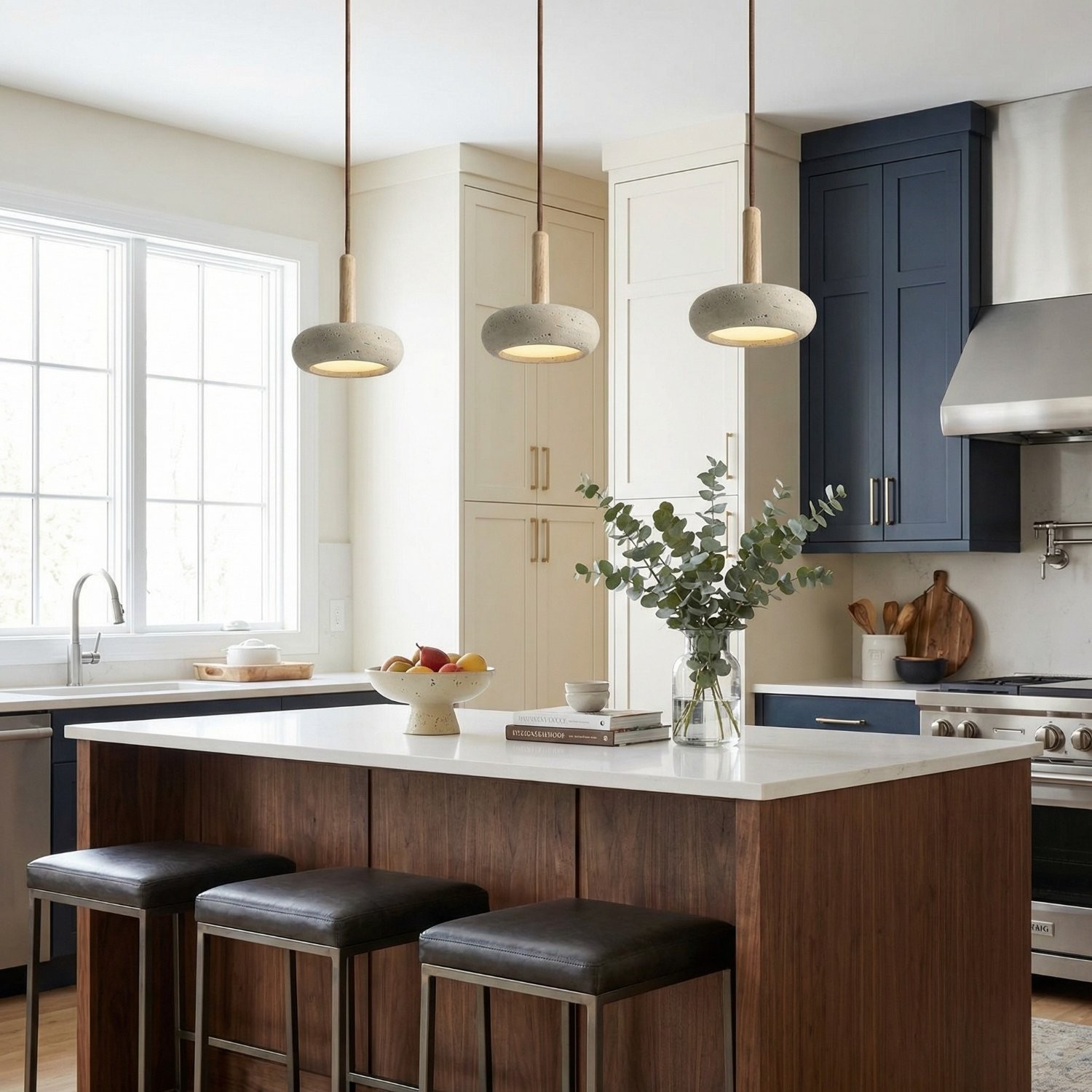 Carver Retro LED Travertine 3 Light Pendant Light
