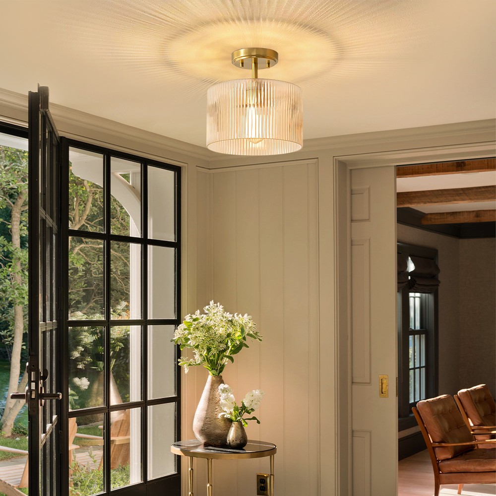 Finnda Farmhouse Ribbed Glass Semi Flush Ceiling