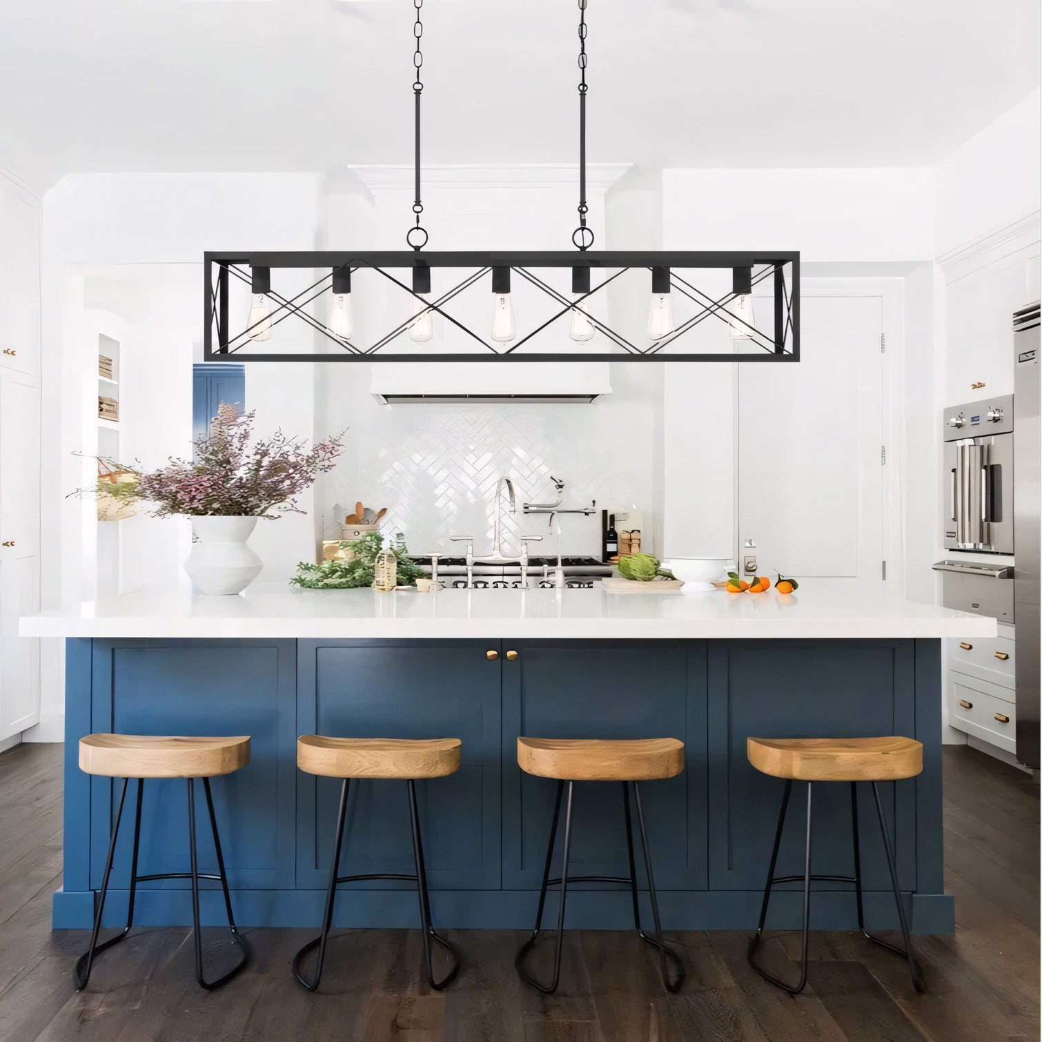 Wrylor Farmhouse 7 Light Steel Rectangle Chandelier