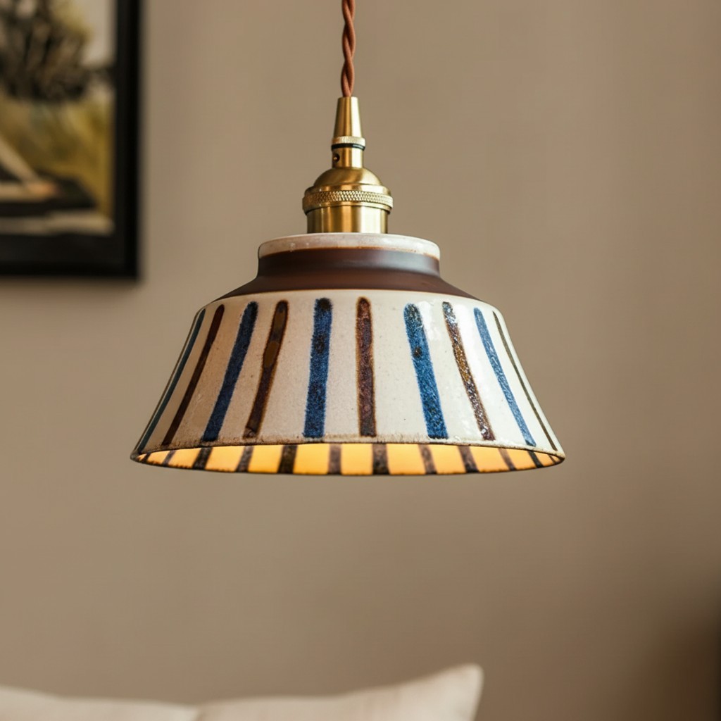Hussein Vintage Hand-painted Ceramic Pendant Light