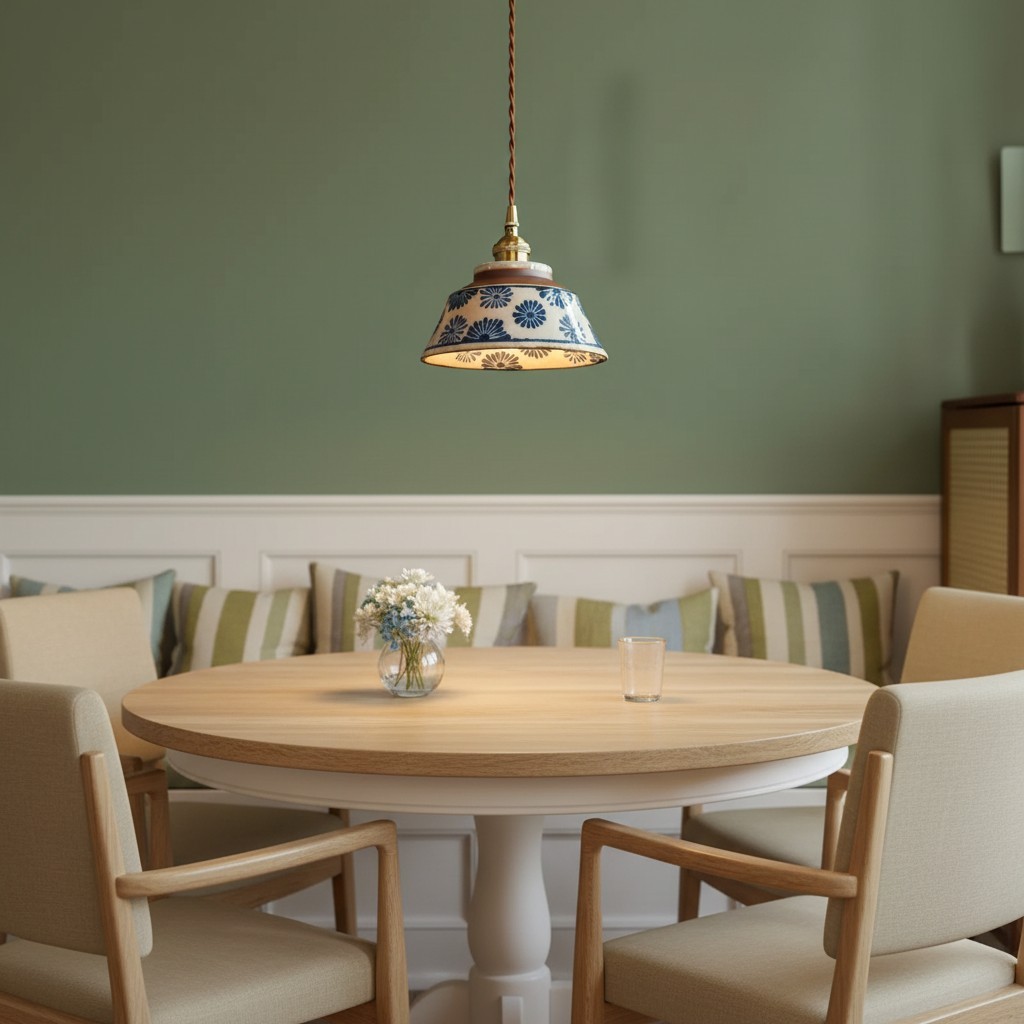 Hussein Vintage Hand-painted Ceramic Pendant Light