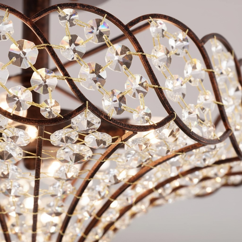 Kim Rustic Bronze 4-Light Crystal Semi-Flush Mount Ceiling Light
