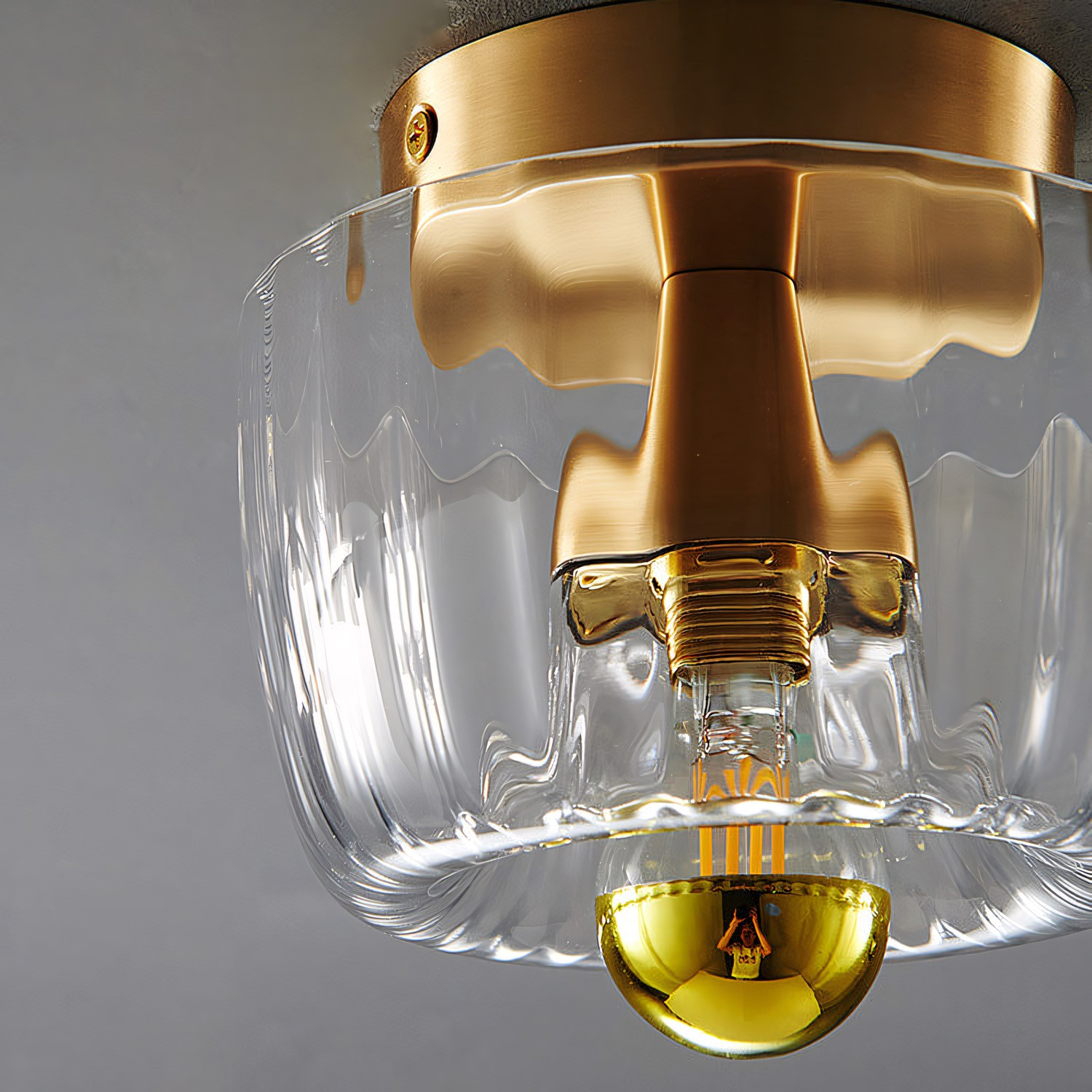 Rynik Mini Glass Sun Shape Full Copper Dual Purpose Flush Mount Light