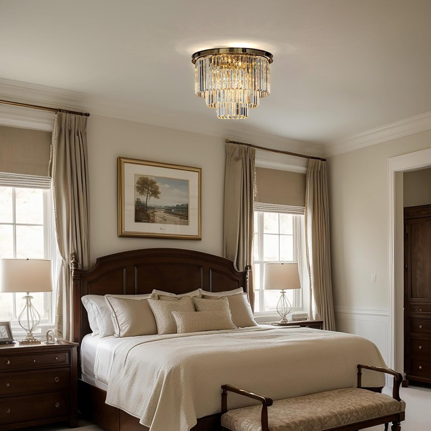 Brigitte Luxurious Three Layer Crystal Flush Mount Chandelier