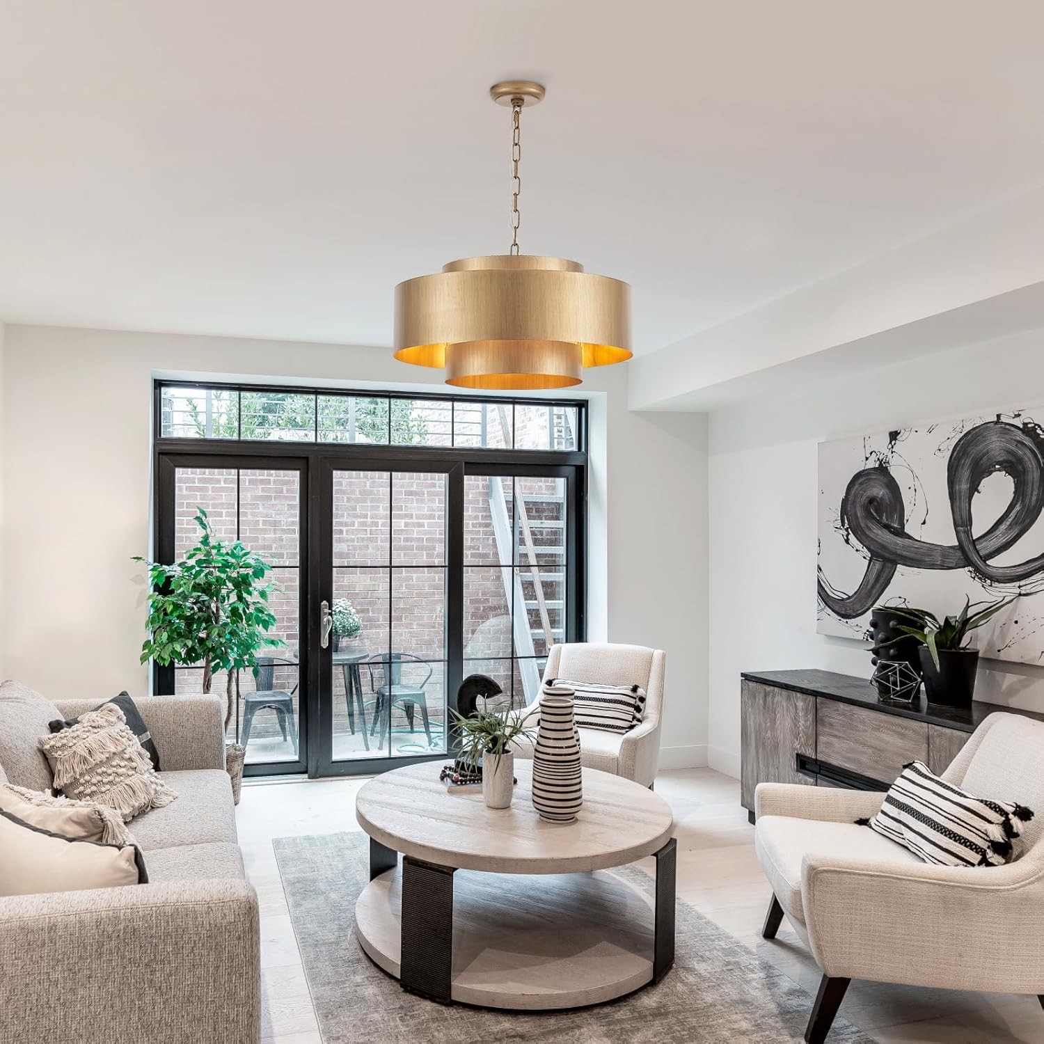 Aurelius Brushed Texture Metal Double Drum Chandelier