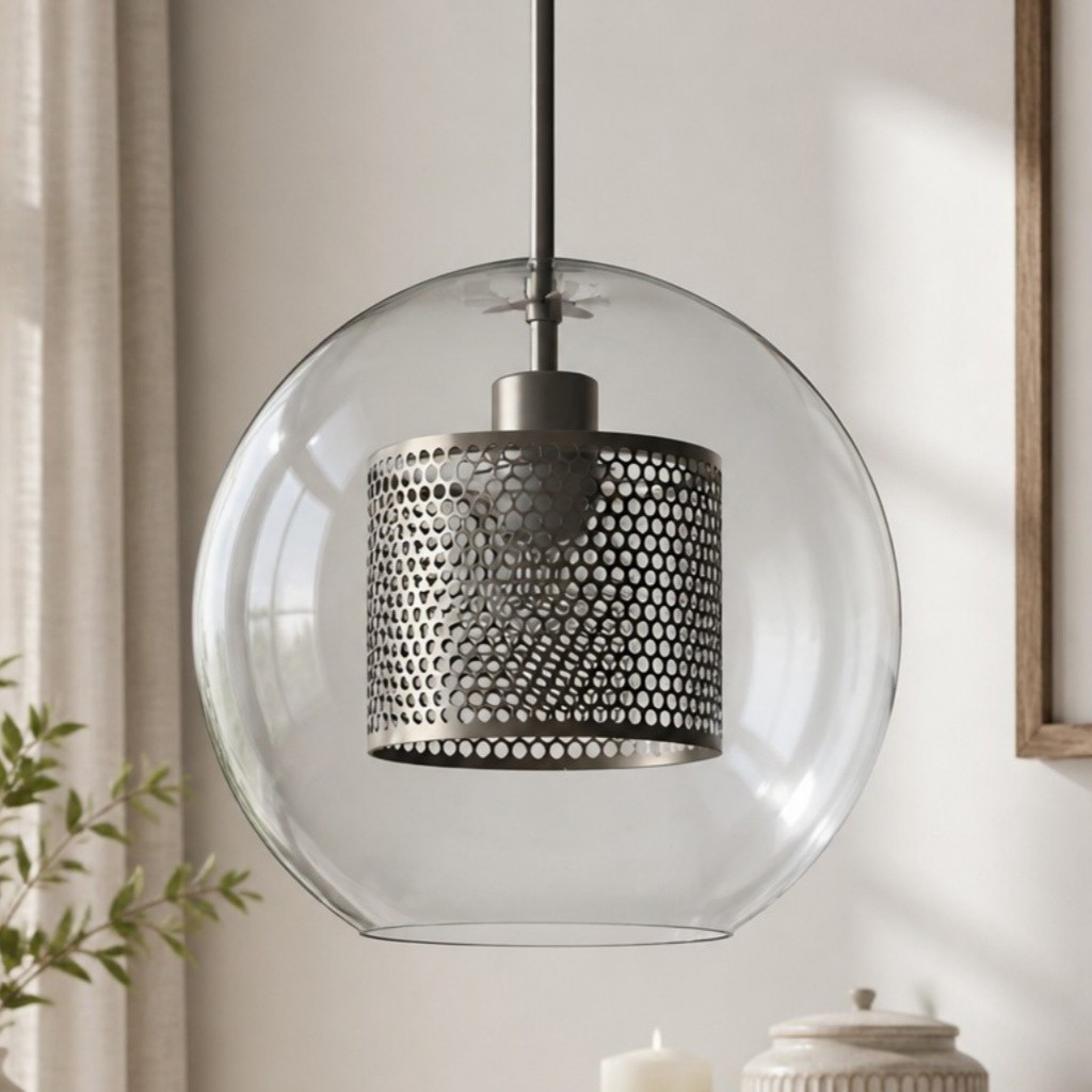 Linc Contemporary Globe Clear Glass Metal Pendant Light