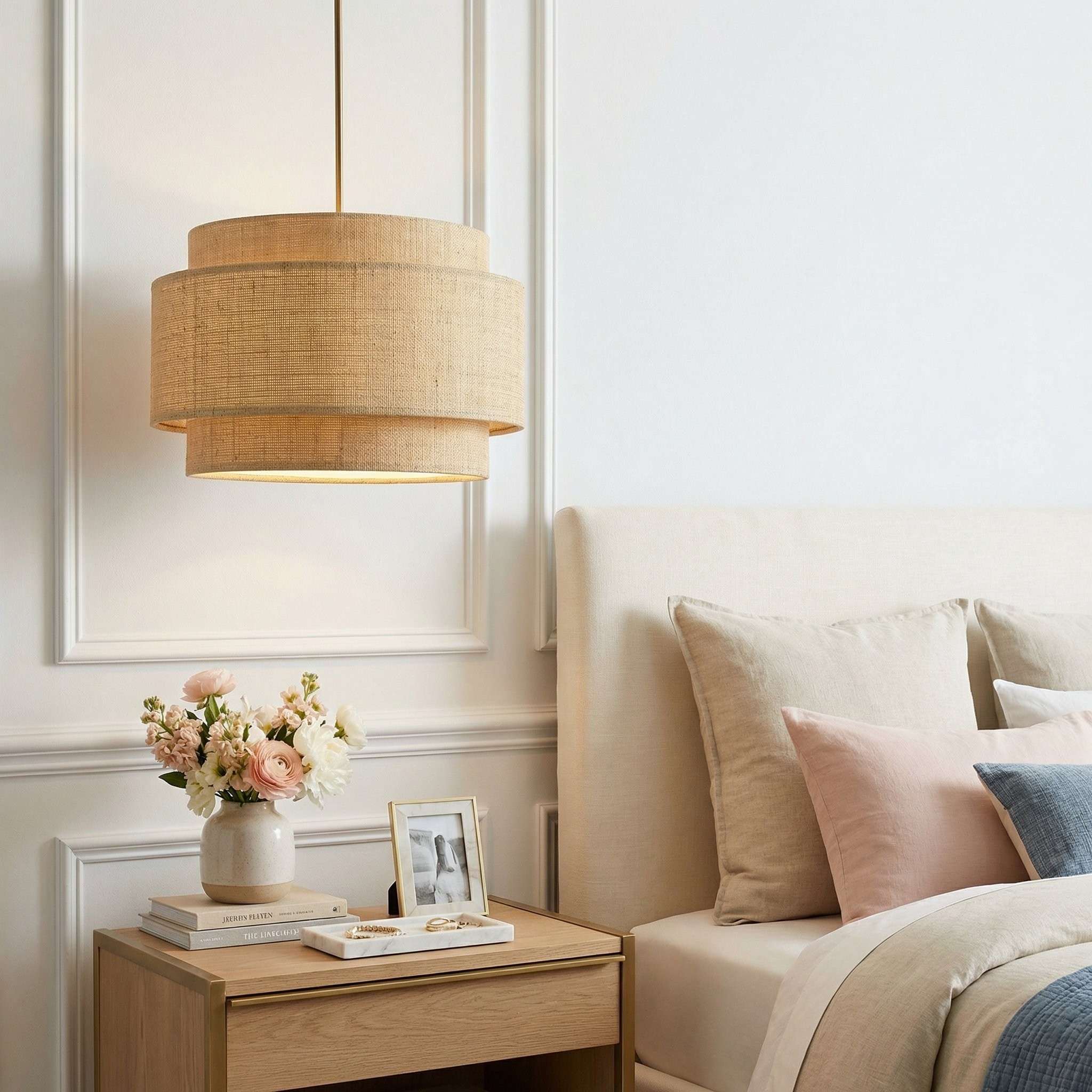 Orlaith Bohemian Rattan Tiered Drum Pendant Light