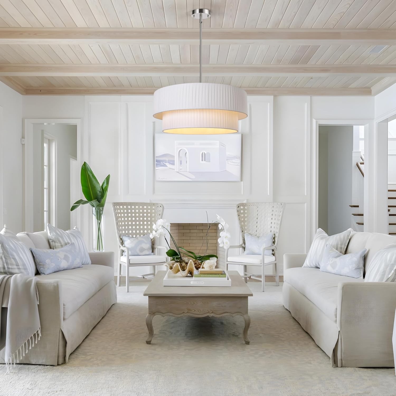 Elaraine Pleated Fabric Circular Drum Shade Chandelier
