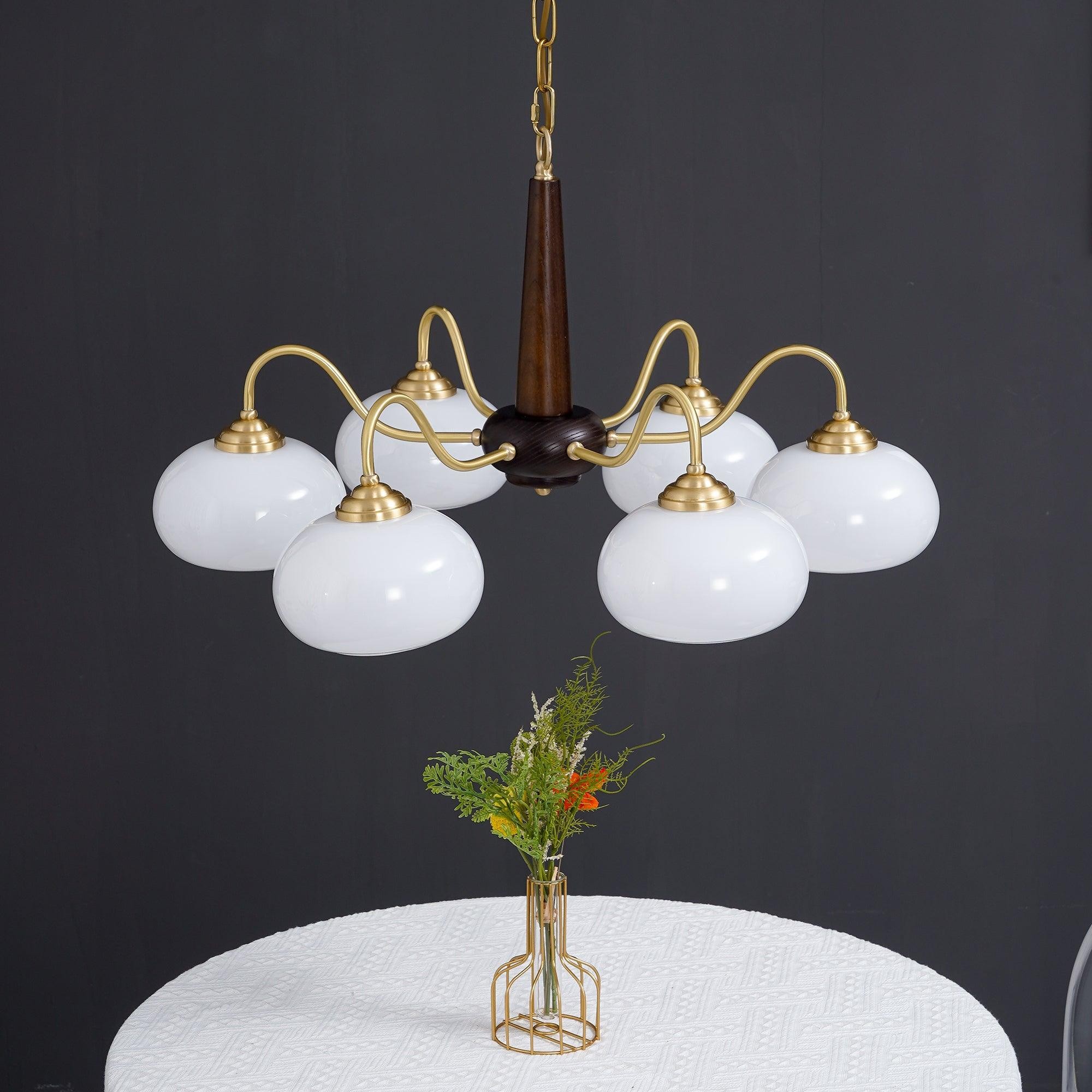 Xyrian Farmhouse Wood White Bauhaus Persimmon Chandelier