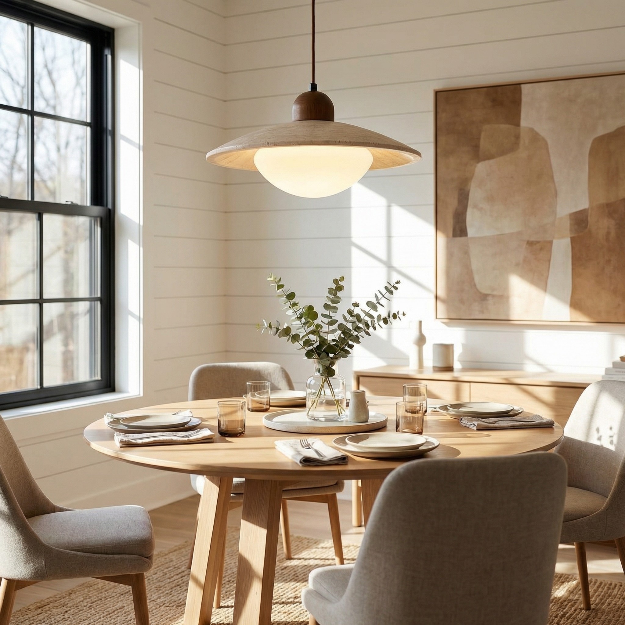 Barrett Wabi-Sabi Round Travertine Pendant Light