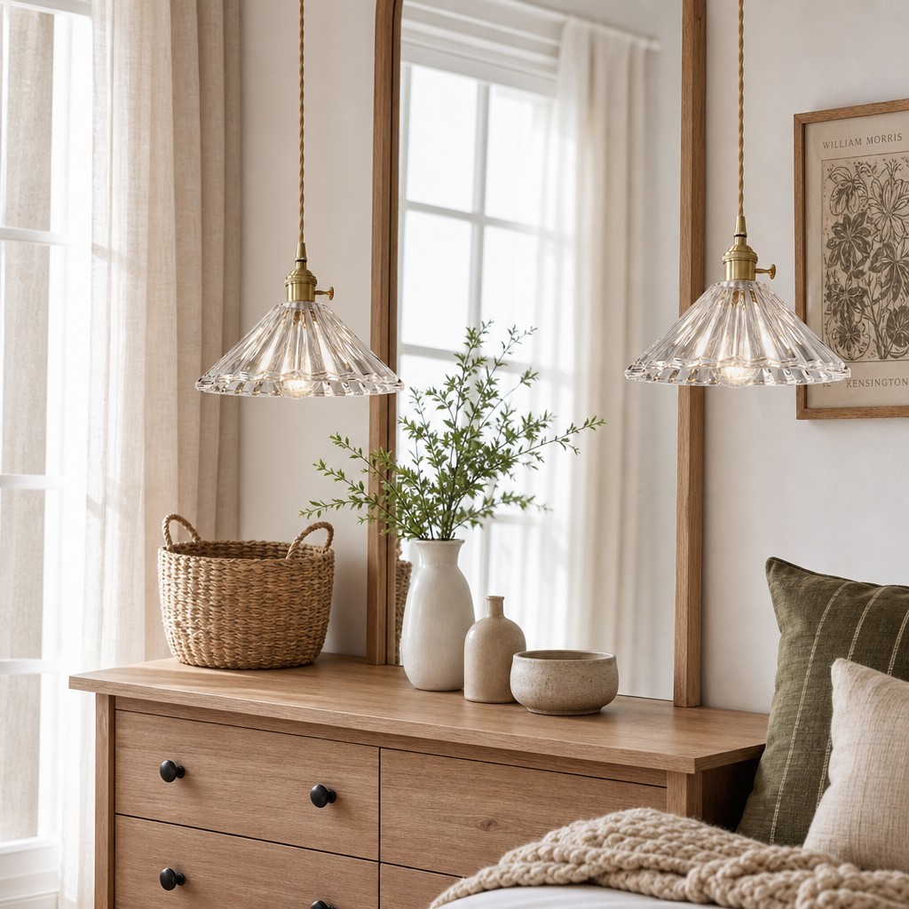 Fyron Retro Clear Brass Glass Pleated Pendant Light