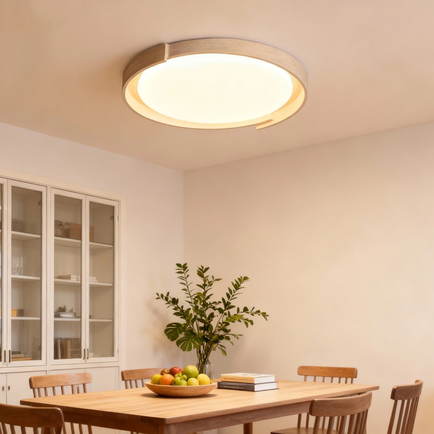 Jonathan Minimalist Round Travertine Stone Flush Mount Ceiling Light