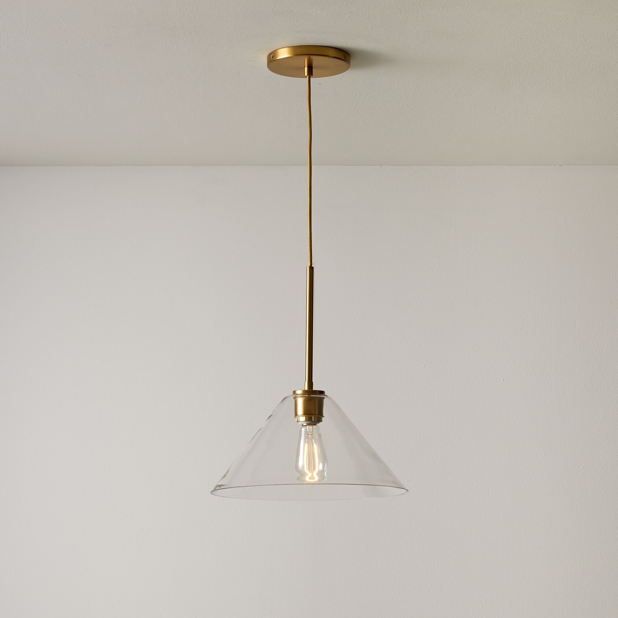 Nori Minimalist Brass Glass Cone Pendant Light