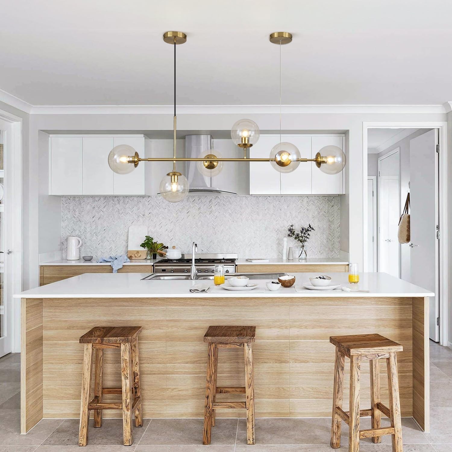 Celestina 6 Light Linear Glass Orb Pendant Light
