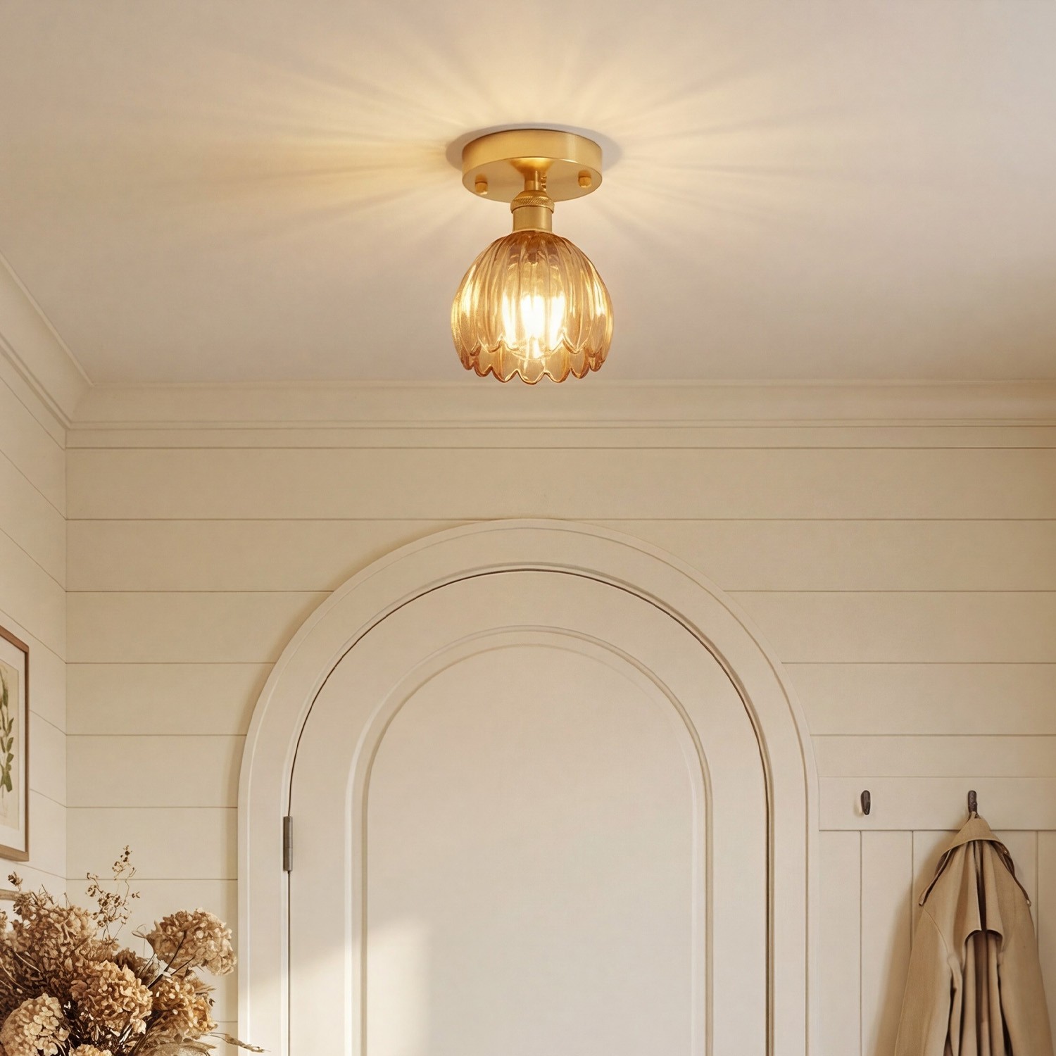 Ozir Stained Glass Flush Mount Tulip Light