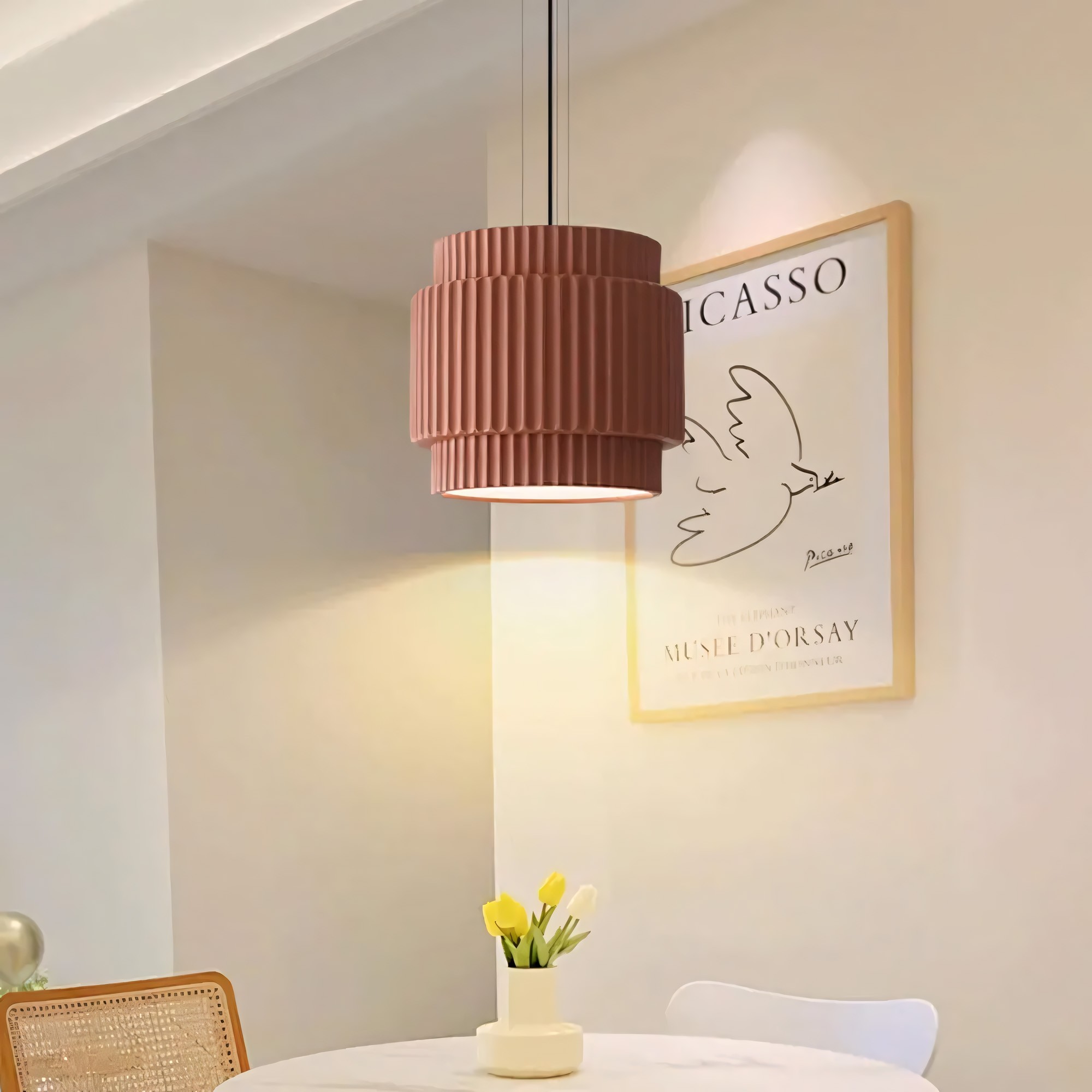 Draxithor Wabi Sabi Fluted Resin Cream Pendant Light