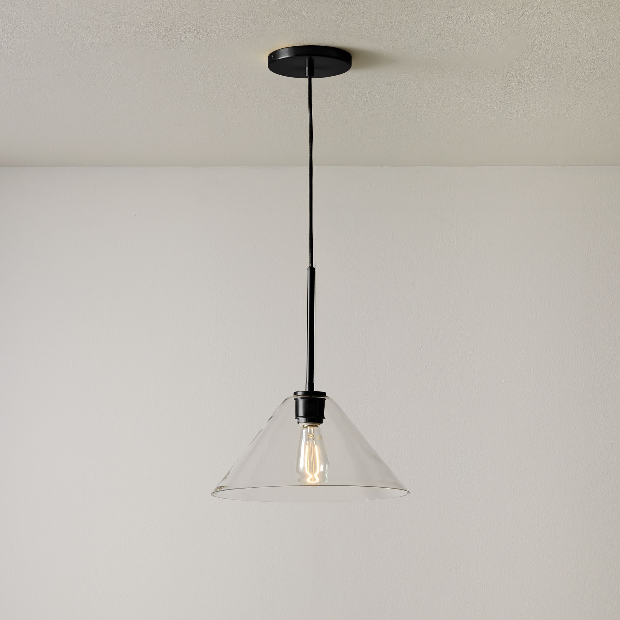 Nori Minimalist Brass Glass Cone Pendant Light