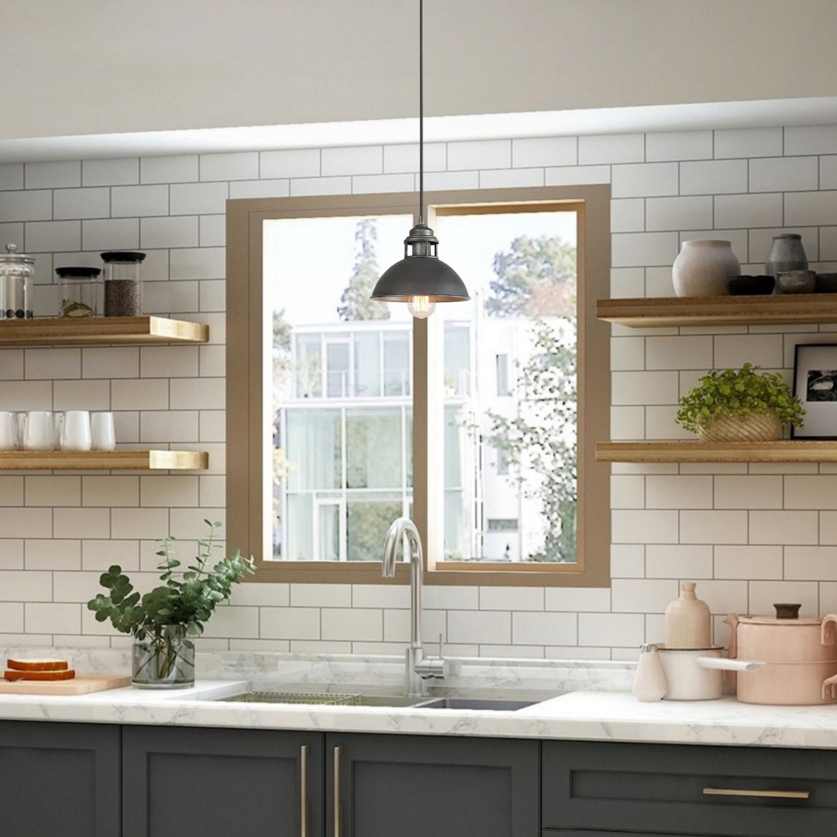 Hendon Industrial Matte Black Wrought Iron Dome Pendant Light