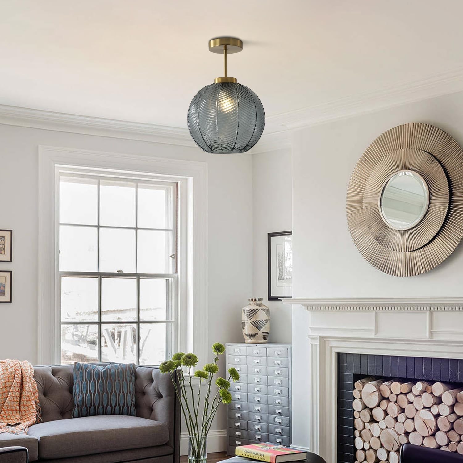 Syndrax Stripe Stained Glass Globe Ceiling Light