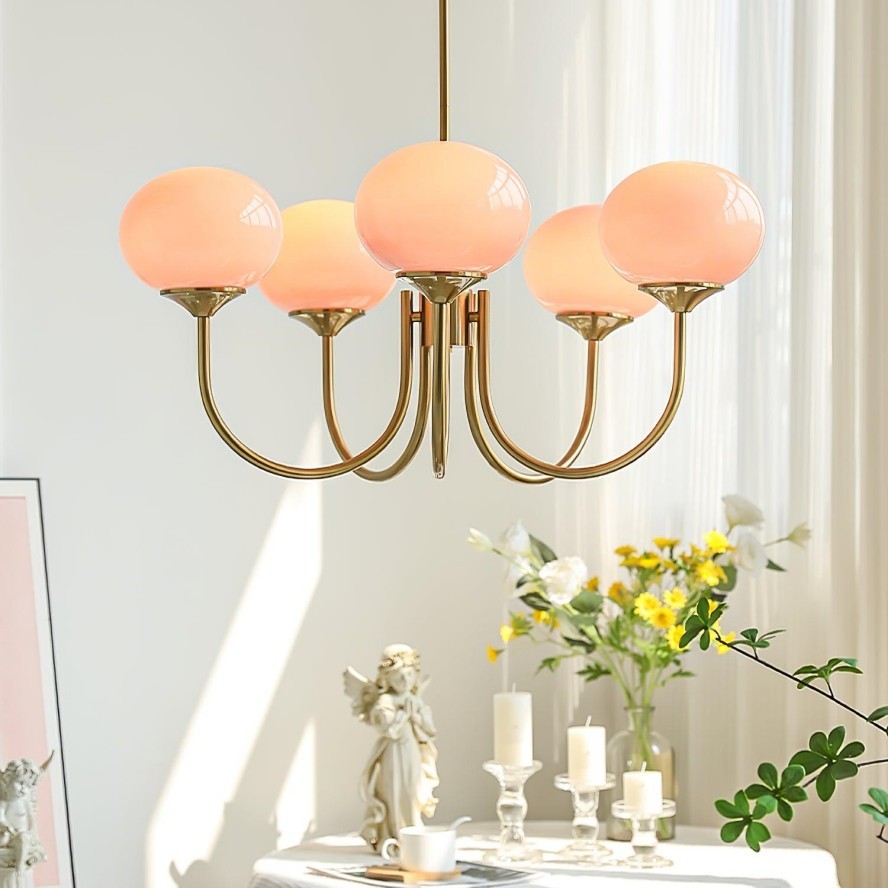 Bianca Colored Glass Shade Chandelier with Globes