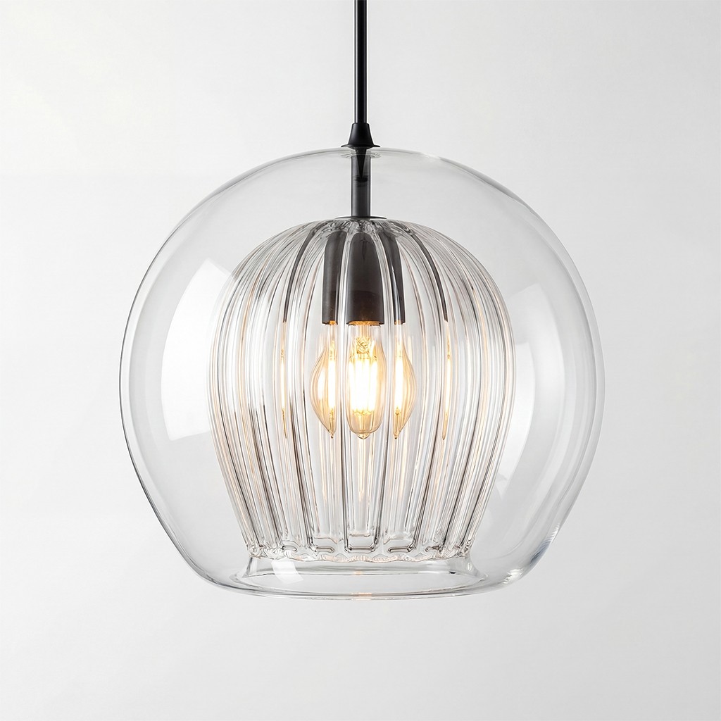 Nyxio Pleated Globe Glass Pendant Light