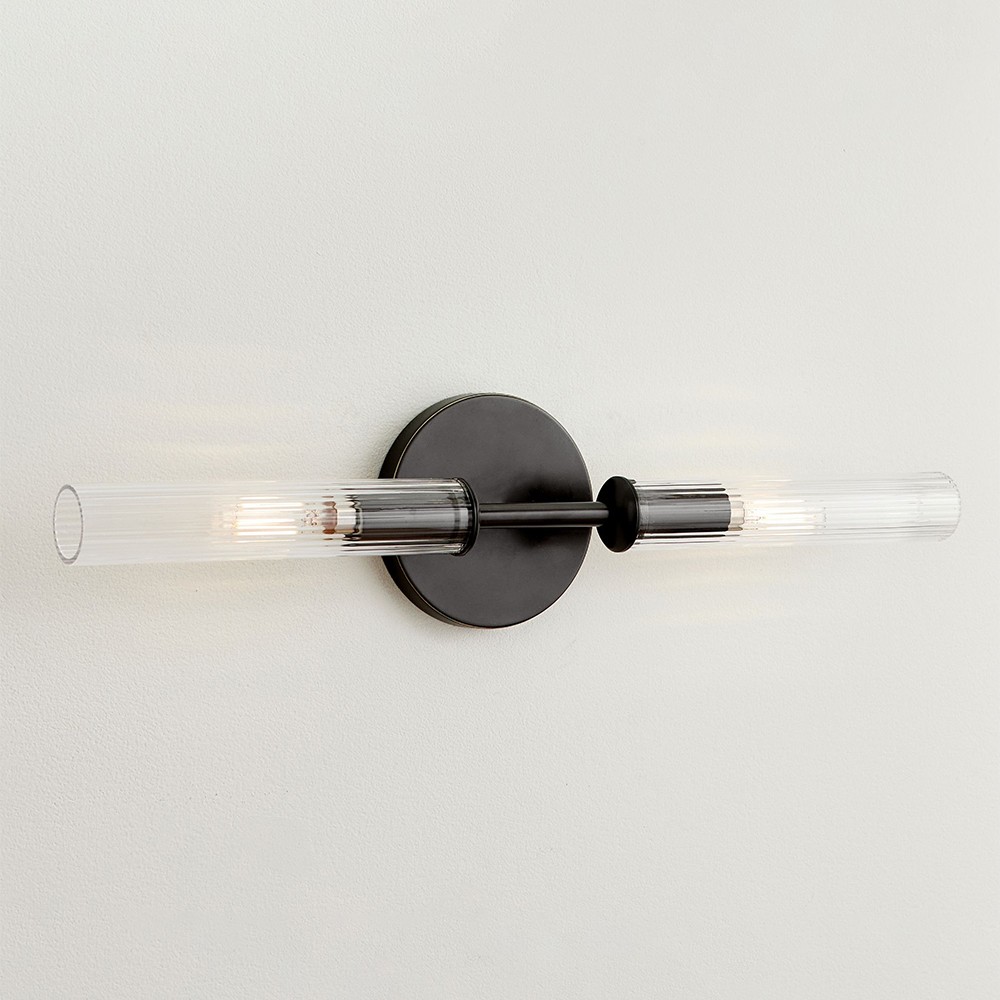 Alice Farmhouse Transparent Ribbed Glass Double Tube Sconce