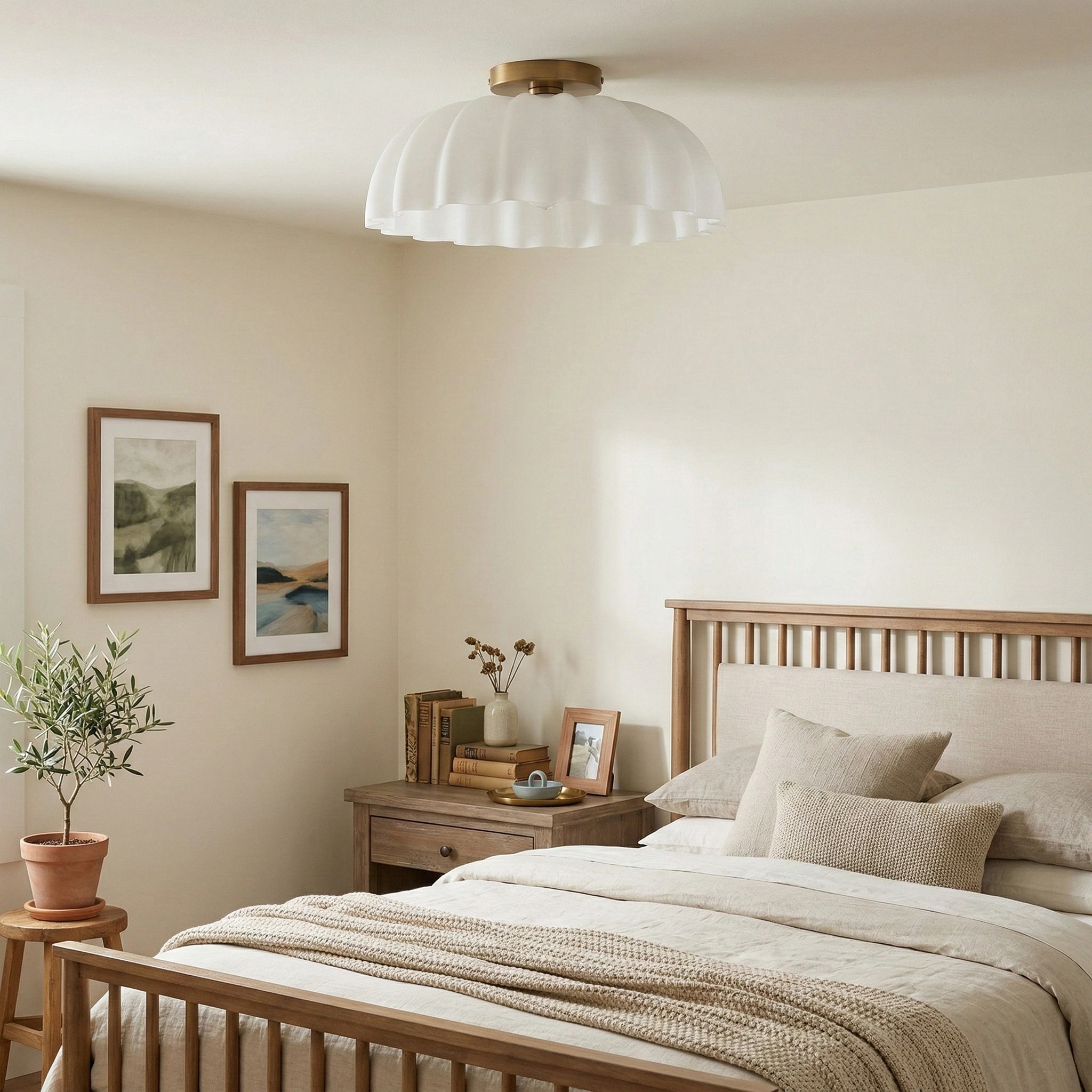 Solira Modern Pleated Milk Glass Ceiling Light