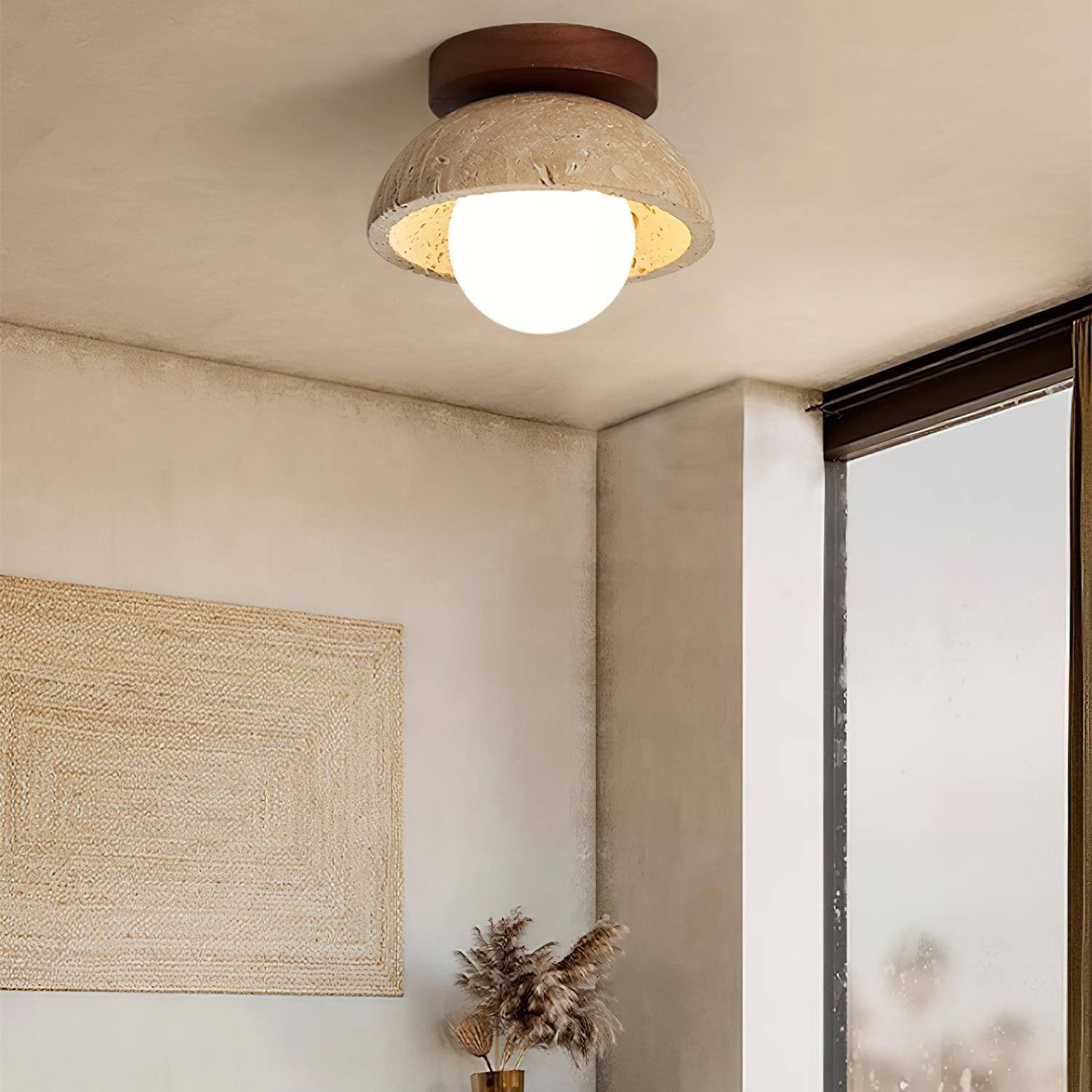 Flynn Wabi-sabi Bowl Shape Travertine Ceiling Light