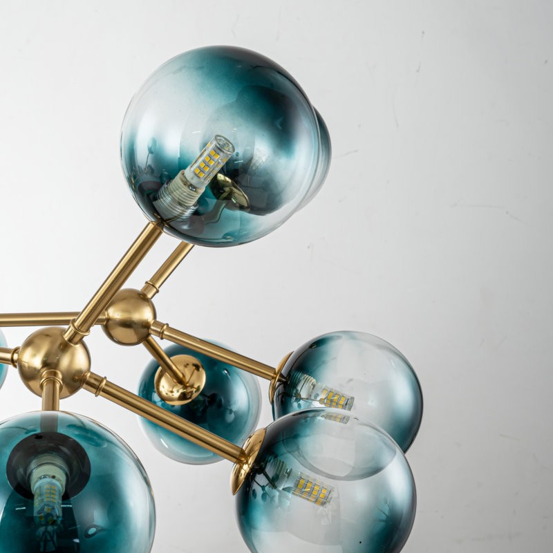 Taryn 15 Light Teal Colored Globe Glass Chandelier